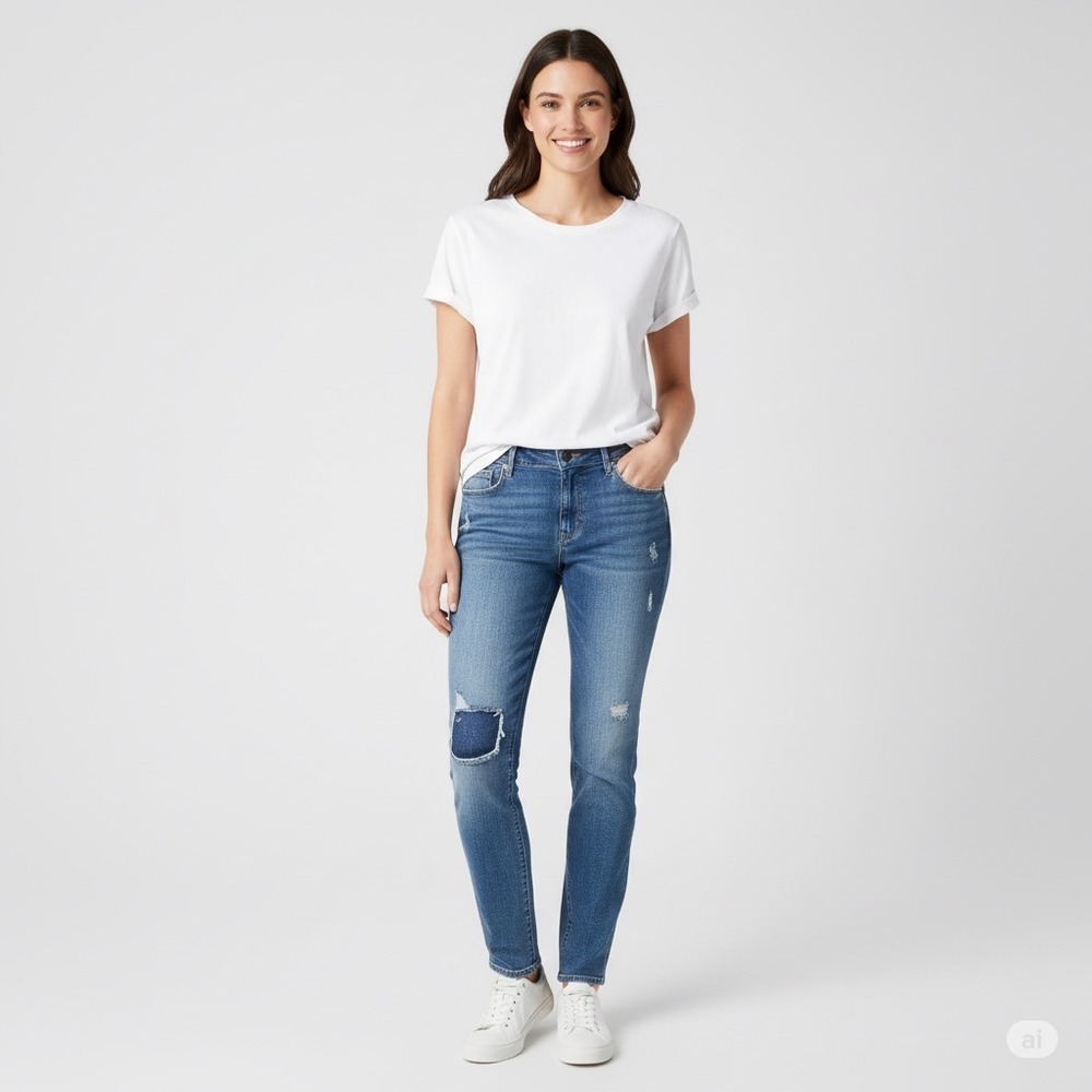 LOFT Modern Straight Denim Jeans Women 6 / 28 Tall Long Blue Med Wash Mid‎ Rise